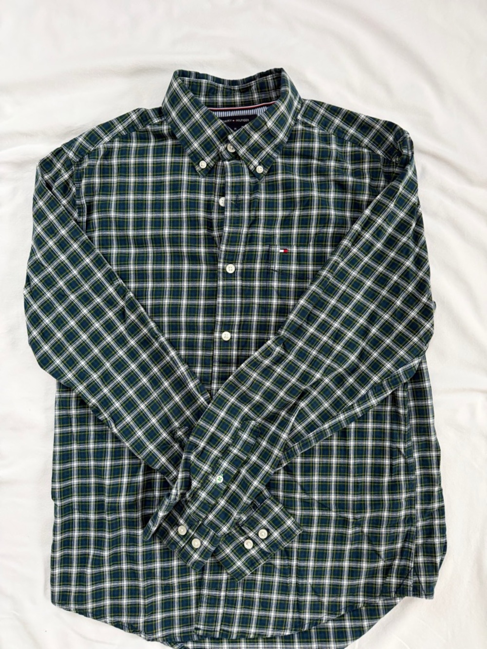 Tommy Hilfiger Green and Navy Plaid Button-Down Shirt
